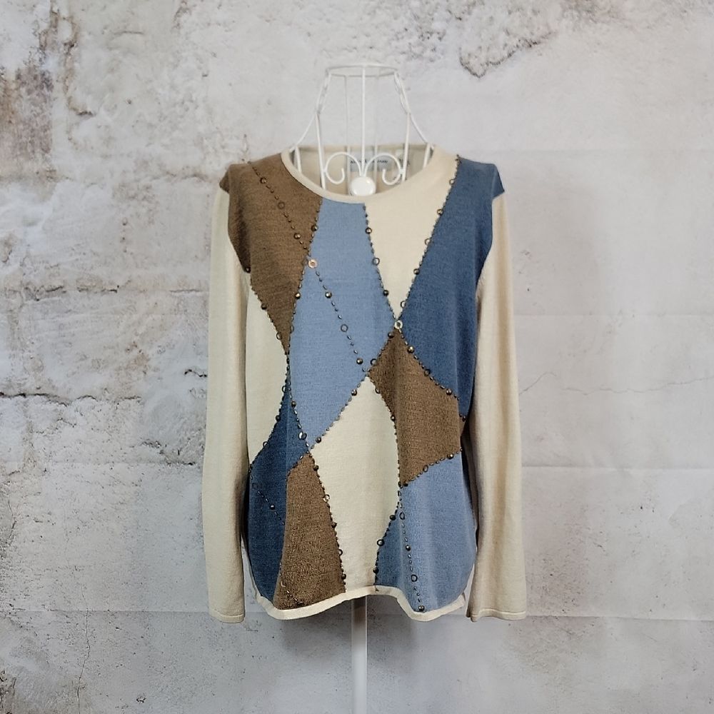 Alfred Dunner Colorblock Sweater with Studded Detail Womens Size L